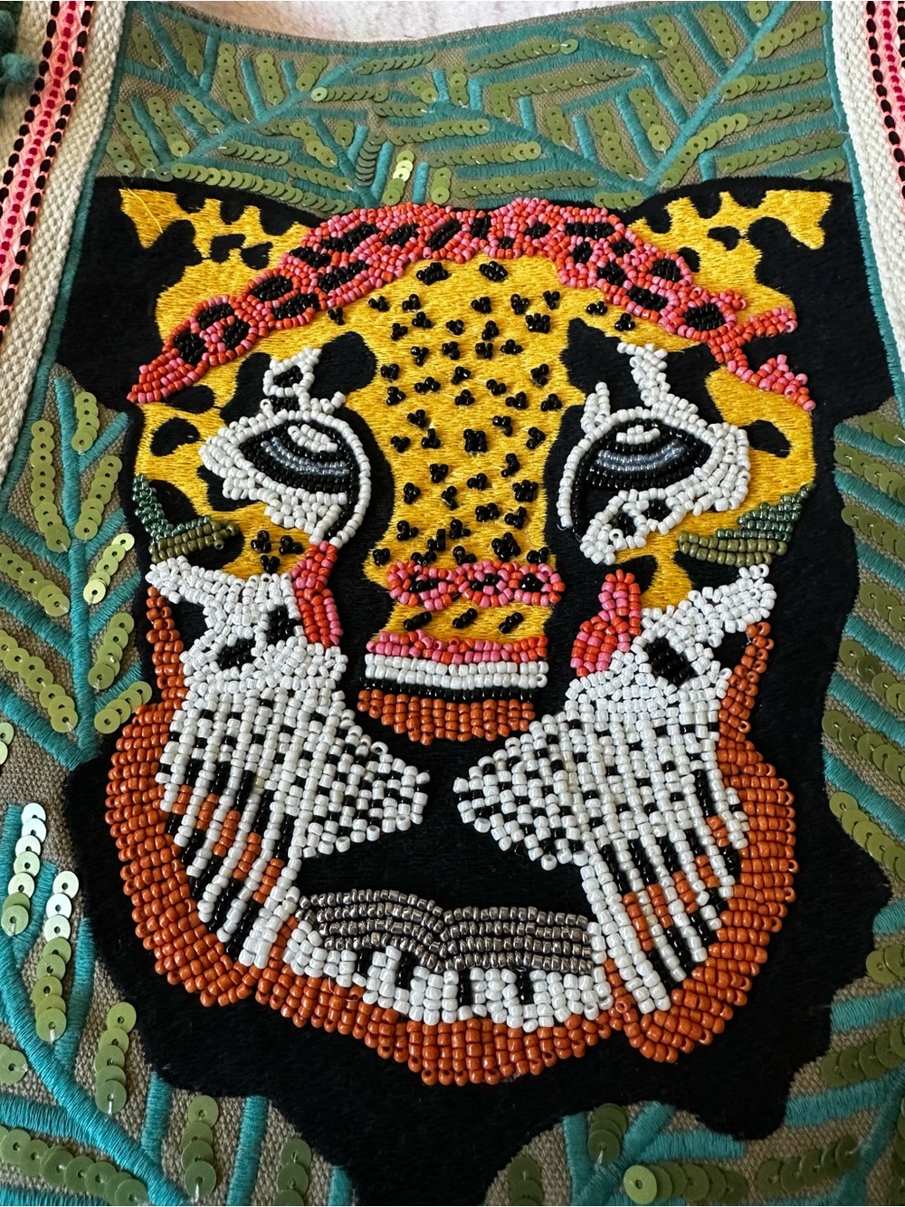 Leopard Beaded Tote Bag - America & Beyond NWT - Picture 2 of 4